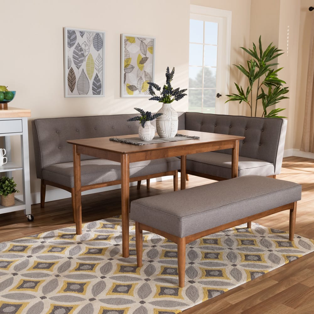 Baxton Studio - Arvid Dining Set in Gray - BBT8051-Grey/Walnut-4PC Dining Nook Set view 4