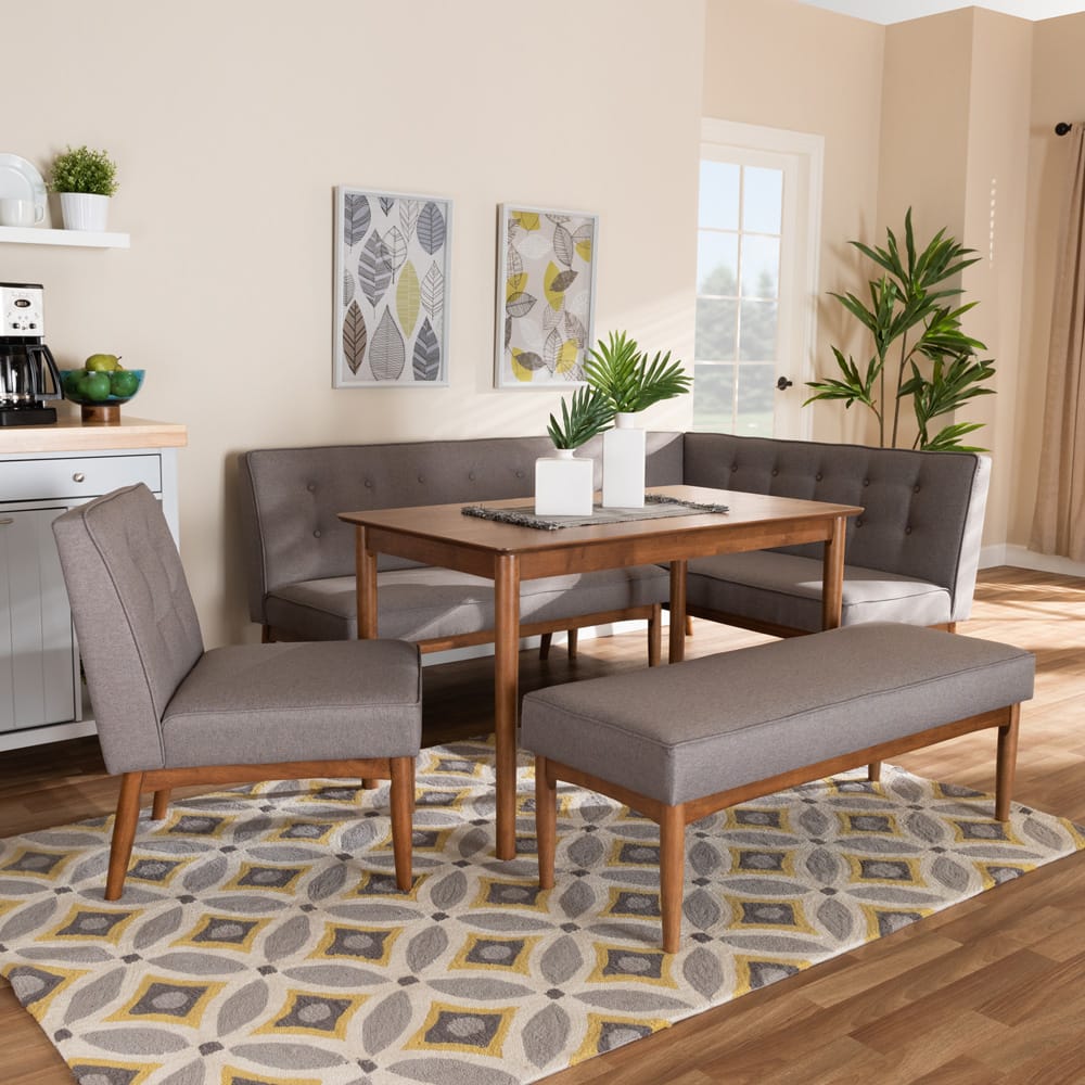 Baxton Studio - Arvid Dining Set in Gray - BBT8051-Grey/Walnut-5PC Dining Nook Set view 4