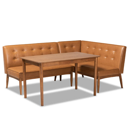 Baxton Studio - Arvid Dining Set in Tan/walnut brown - BBT8051-Tan/Walnut-3PC Dining Nook Set view 1