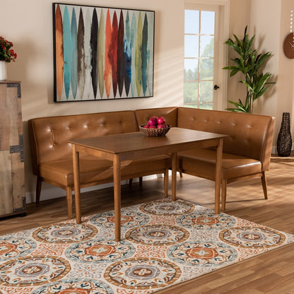 Baxton Studio - Arvid Dining Set in Tan/walnut brown - BBT8051-Tan/Walnut-3PC Dining Nook Set view 8