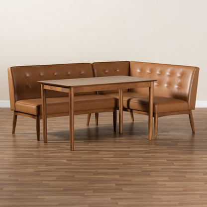 Baxton Studio - Arvid Dining Set in Tan/walnut brown - BBT8051-Tan/Walnut-3PC Dining Nook Set view 9
