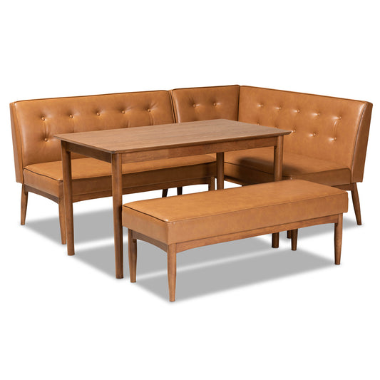 Baxton Studio - Arvid Dining Set in Tan/walnut brown - BBT8051-Tan/Walnut-4PC Dining Nook Set view 1