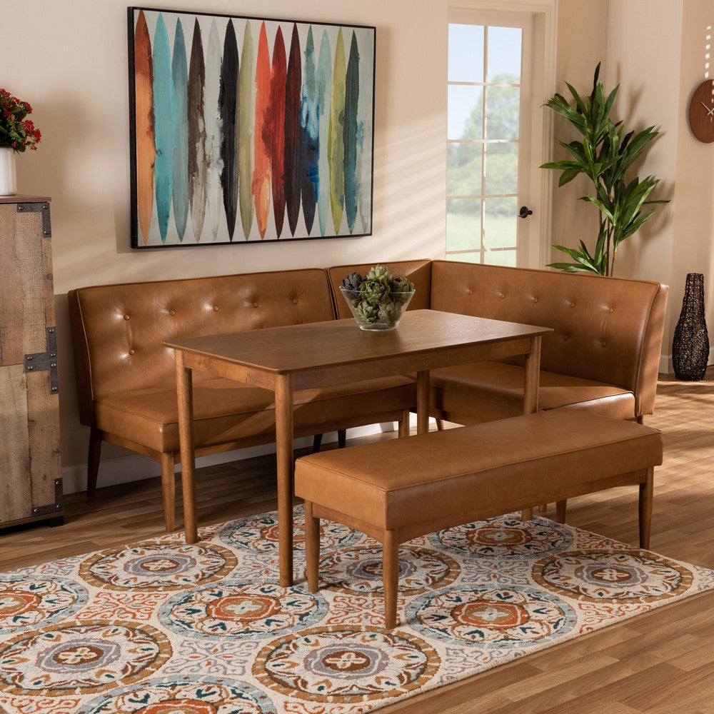 Baxton Studio - Arvid Dining Set in Tan/walnut brown - BBT8051-Tan/Walnut-4PC Dining Nook Set view 9