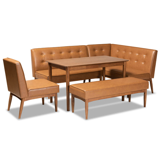 Baxton Studio - Arvid Dining Set in Tan/walnut brown - BBT8051-Tan/Walnut-5PC Dining Nook Set view 1