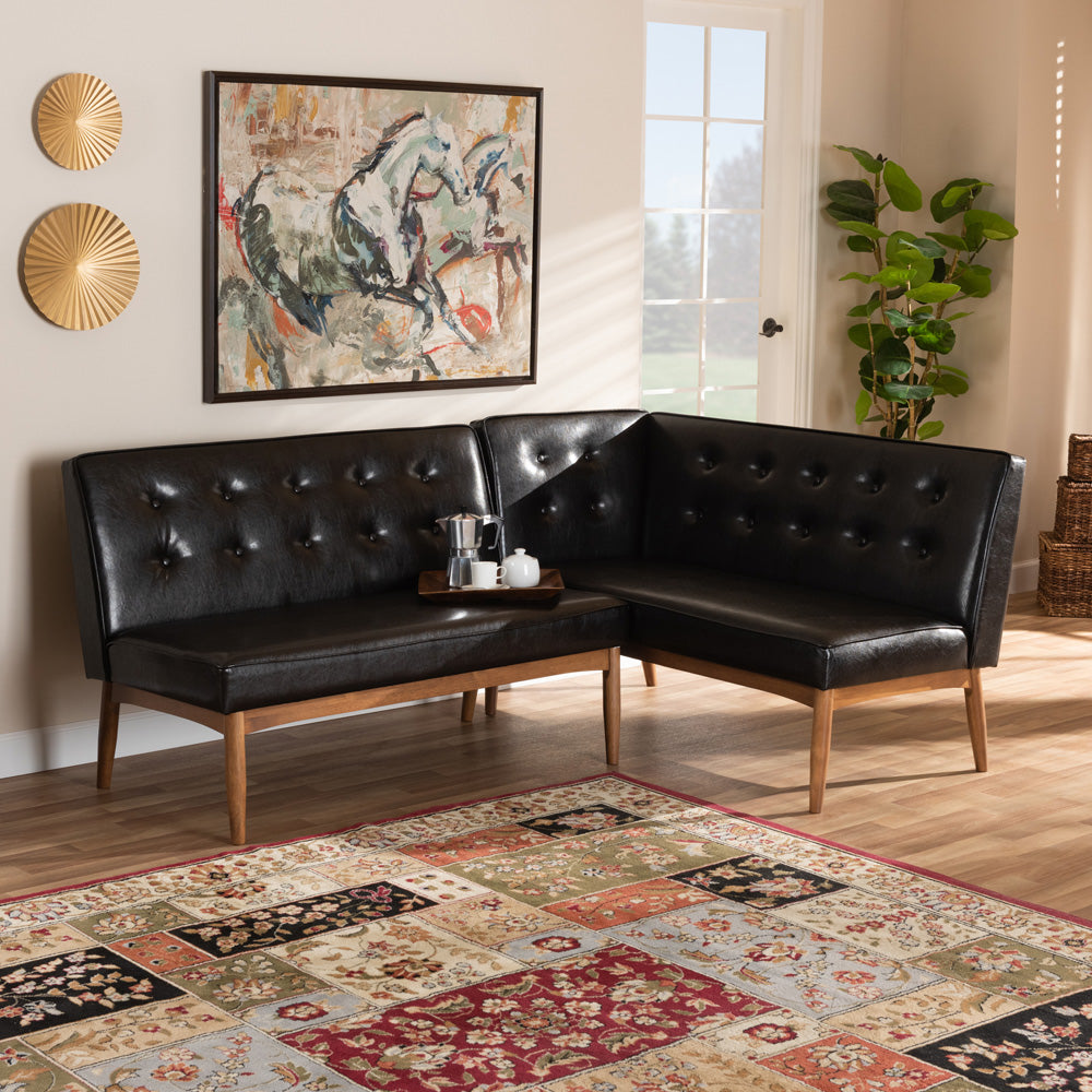 Baxton Studio - Arvid Dining Sofa Bench in Dark Brown/Walnut Brown - BBT8051-Dark Brown/Walnut-2PC SF Bench view 4