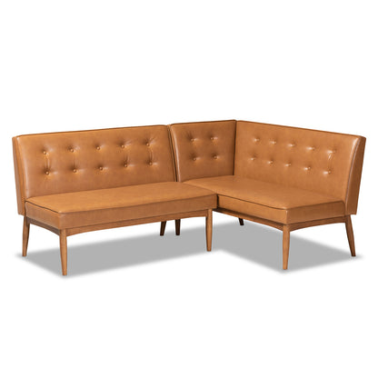 Baxton Studio - Arvid Dining Sofa Bench in Tan/walnut brown - BBT8051-Tan/Walnut-2PC SF Bench view 1