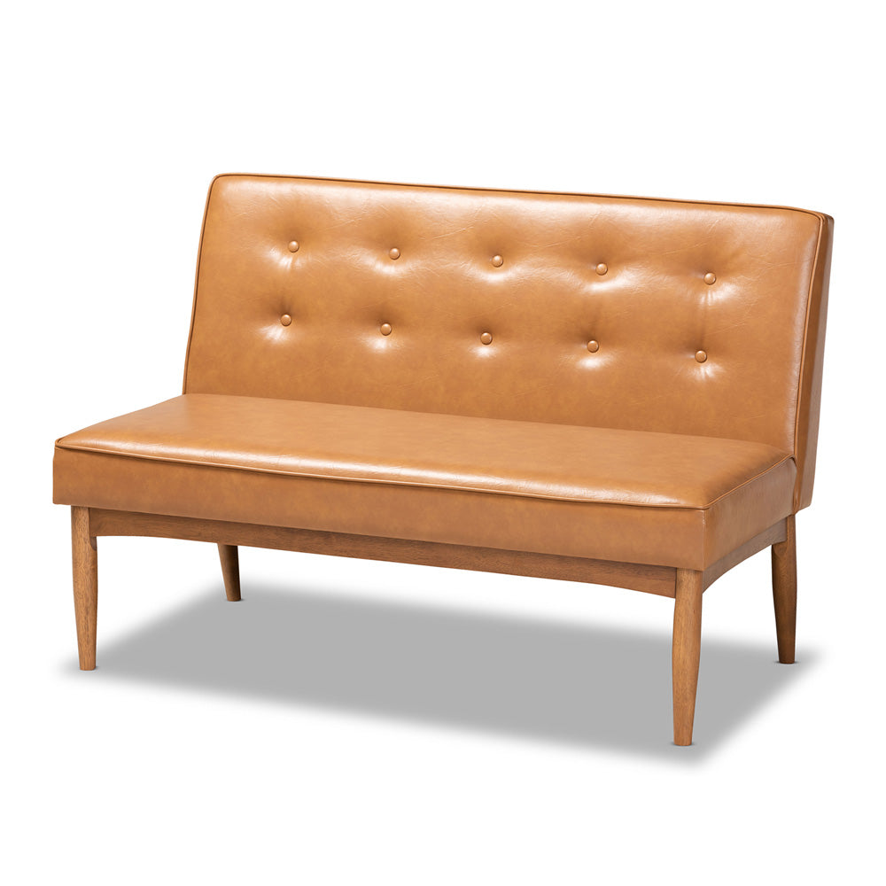 Baxton Studio - Arvid Dining Sofa Bench in Tan/walnut brown - BBT8051-Tan/Walnut-2PC SF Bench view 2