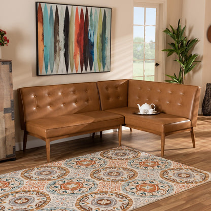 Baxton Studio - Arvid Dining Sofa Bench in Tan/walnut brown - BBT8051-Tan/Walnut-2PC SF Bench view 6