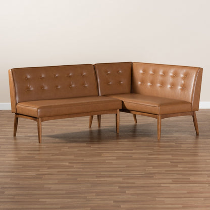 Baxton Studio - Arvid Dining Sofa Bench in Tan/walnut brown - BBT8051-Tan/Walnut-2PC SF Bench view 7