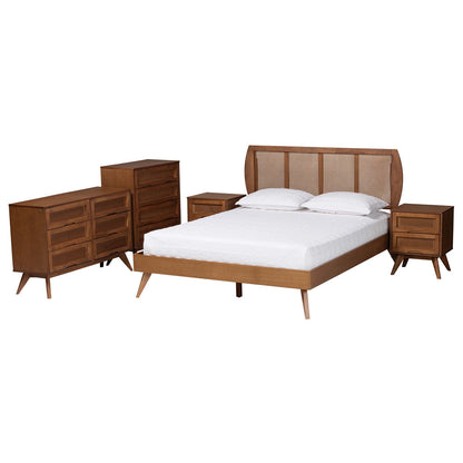 Baxton Studio - Asami Full Bedroom Set in Walnut Brown - Asami-Ash Walnut Rattan-Full 5PC Bedroom Set view 1