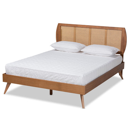 Baxton Studio - Asami Full Size Bed in Walnut Brown  - Asami-Ash Walnut Rattan-Full view 1