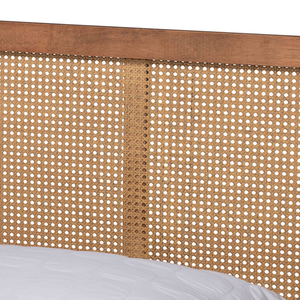 Baxton Studio - Asami Full Size Bed in Walnut Brown  - Asami-Ash Walnut Rattan-Full view 4