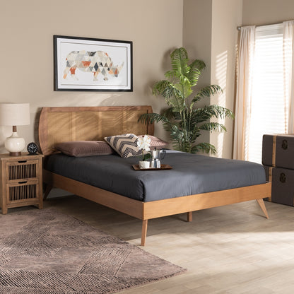 Baxton Studio - Asami Full Size Bed in Walnut Brown  - Asami-Ash Walnut Rattan-Full view 7