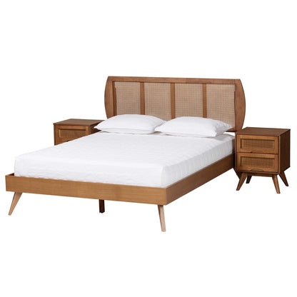 Baxton Studio - Asami King Bedroom Set in Walnut Brown - Asami-Ash Walnut Rattan-King 3PC Bedroom Set view 1