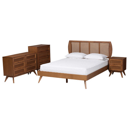 Baxton Studio - Asami King Bedroom Set in Walnut Brown - Asami-Ash Walnut Rattan-King 4PC Bedroom Set view 1