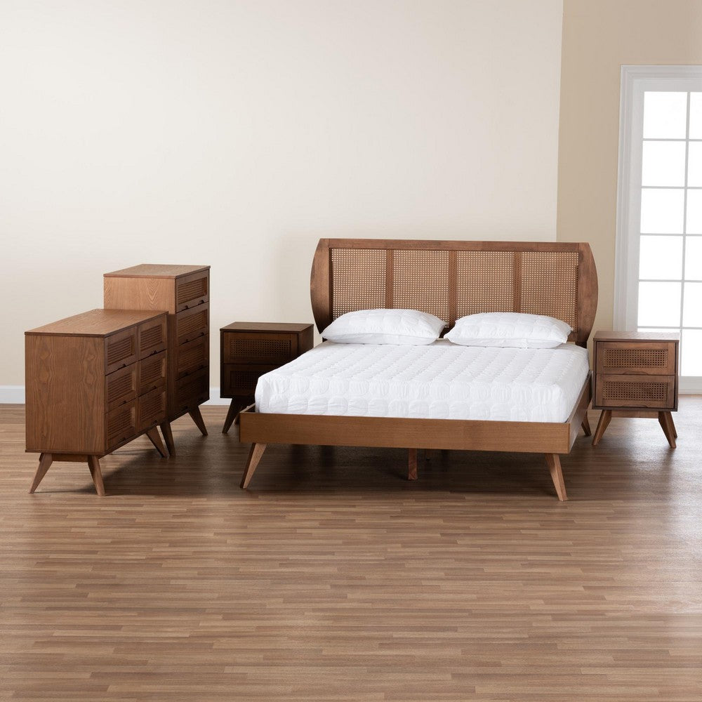 Baxton Studio - Asami King Bedroom Set in Walnut Brown - Asami-Ash Walnut Rattan-King 5PC Bedroom Set view 11