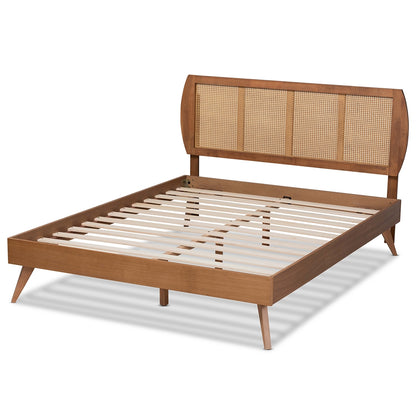 Baxton Studio - Asami Queen Size Bed in Walnut Brown  - Asami-Ash Walnut Rattan-Queen view 3