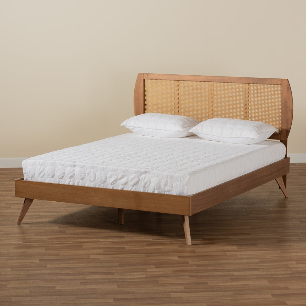 Baxton Studio - Asami Queen Size Bed in Walnut Brown  - Asami-Ash Walnut Rattan-Queen view 6