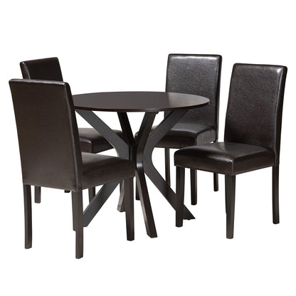 Baxton Studio - Asli Dining Set in Espresso Brown - Asli-Dark Brown-5PC Dining Set view 1
