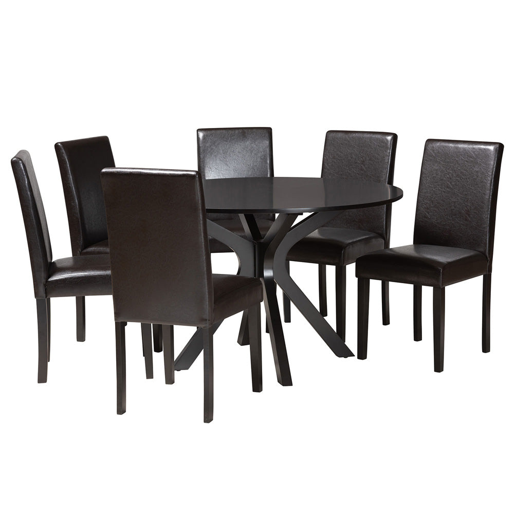 Baxton Studio - Asli Dining Set in Espresso Brown - Pinar-Dark Brown-7PC Dining Set view 1