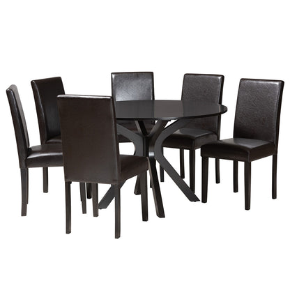 Baxton Studio - Asli Dining Set in Espresso Brown - Pinar-Dark Brown-7PC Dining Set view 1