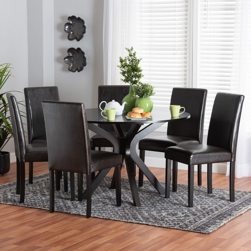 Baxton Studio - Asli Dining Set in Espresso Brown - Pinar-Dark Brown-7PC Dining Set view 8
