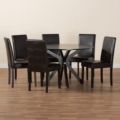 Baxton Studio - Asli Dining Set in Espresso Brown - Pinar-Dark Brown-7PC Dining Set view 9