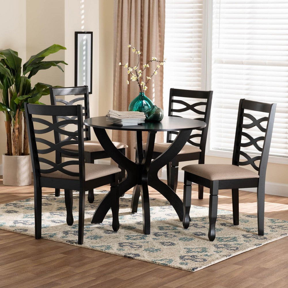 Baxton Studio - Aspen Dining Set in Sand/Dark Brown - Lia-Sand/Dark Brown-5PC Dining Set view 8