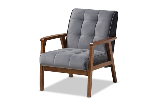 Baxton Studio - Asta Chair - TOGO-Grey Velvet/Walnut-CC view 1