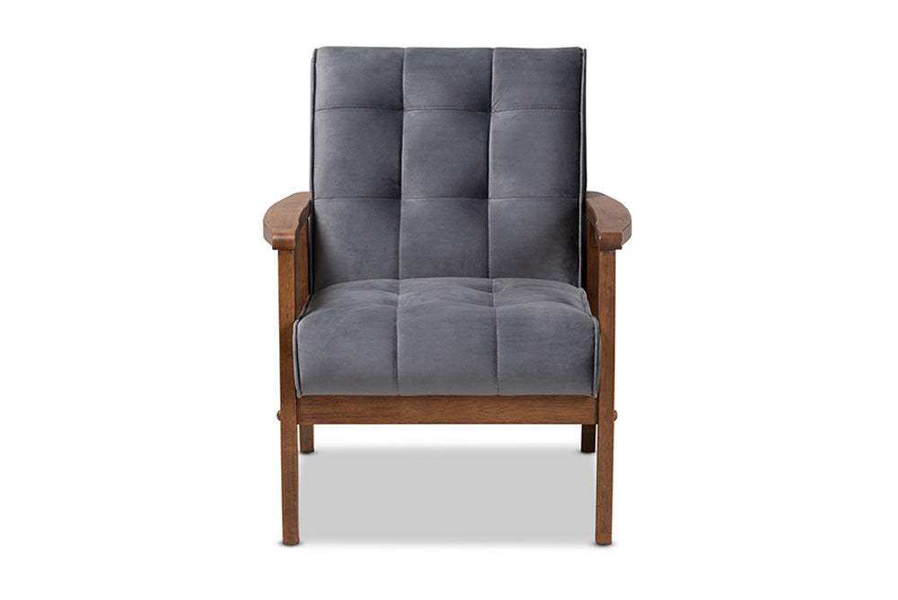 Baxton Studio - Asta Chair - TOGO-Grey Velvet/Walnut-CC view 2