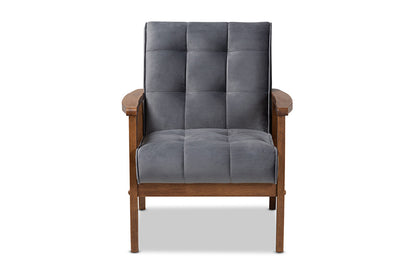 Baxton Studio - Asta Chair - TOGO-Grey Velvet/Walnut-CC view 2