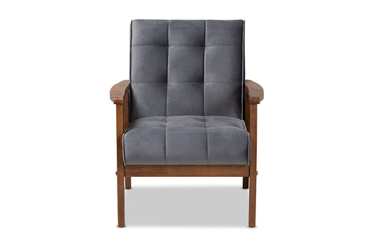 Baxton Studio - Asta Chair - TOGO-Grey Velvet/Walnut-CC view 2