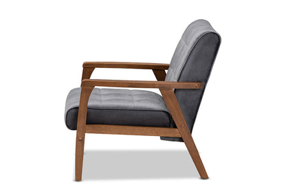 Baxton Studio - Asta Chair - TOGO-Grey Velvet/Walnut-CC view 3