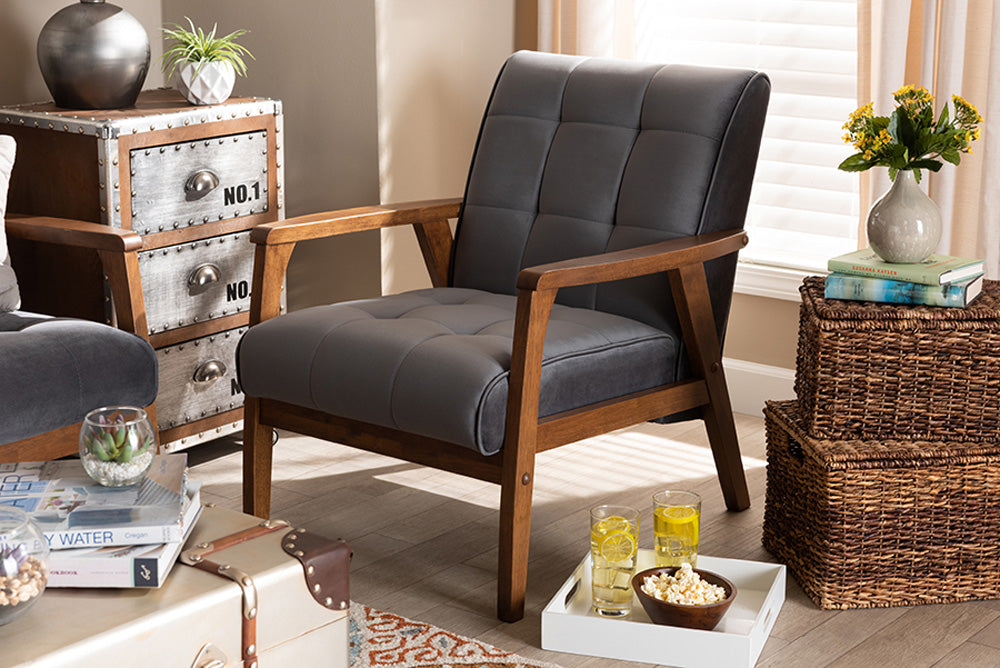 Baxton Studio - Asta Chair - TOGO-Grey Velvet/Walnut-CC view 5