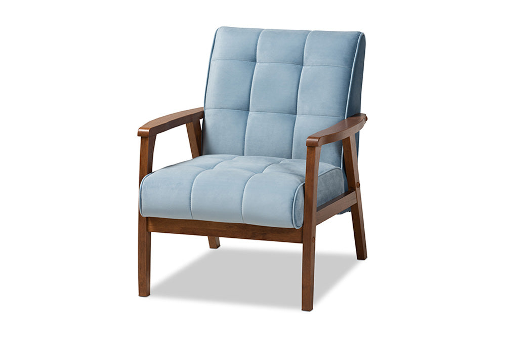 Baxton Studio - Asta Chair - TOGO-Light Blue Velvet/Walnut-CC view 1