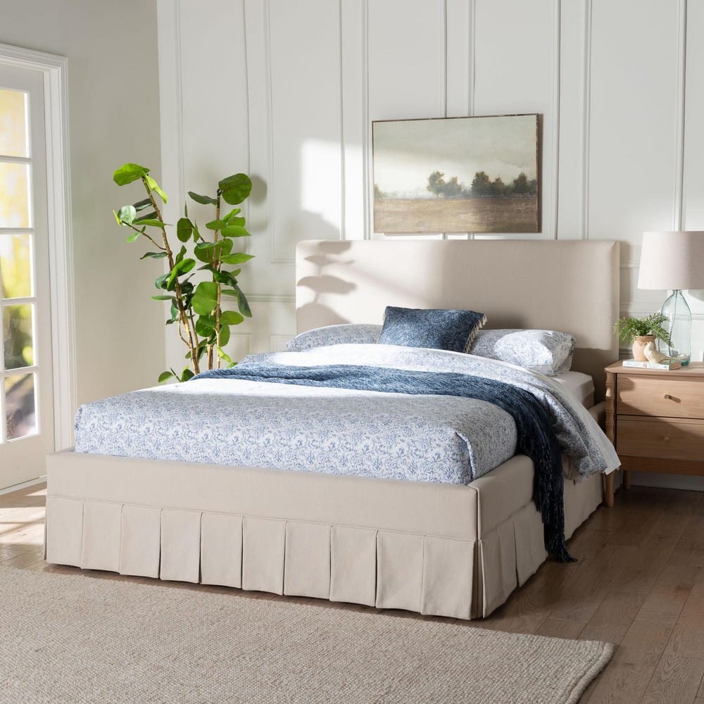 Baxton Studio - Astin Queen Size Bed in Beige - CF0022-5-Pleated Beige-Queen view 7