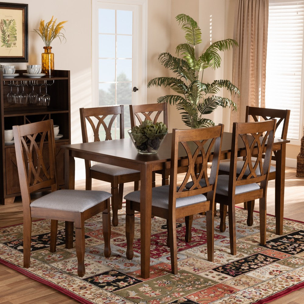 Baxton Studio - Augustine Dining Set in Grey/Walnut Brown - RH316C-Grey/Walnut-7PC Dining Set view 7