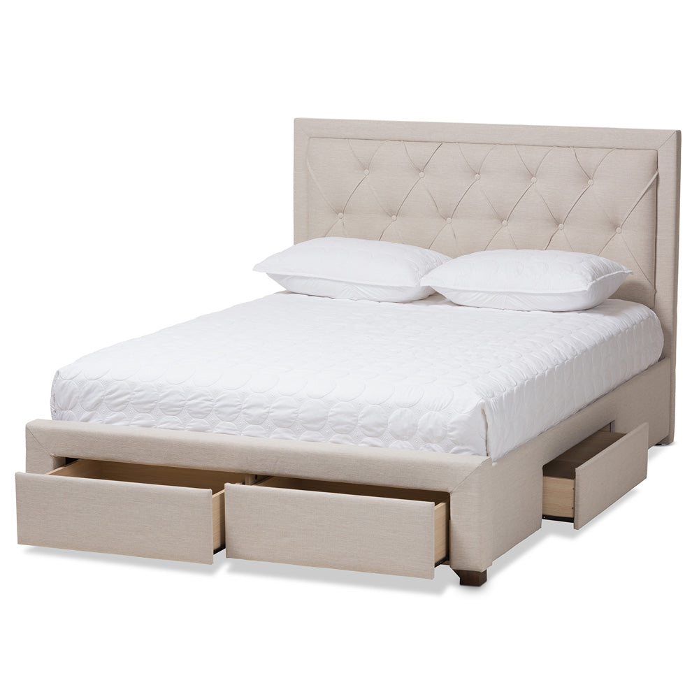 Baxton Studio - Aurelie King Size Bed in Light Beige - CF8622-D-Light Beige-King view 2
