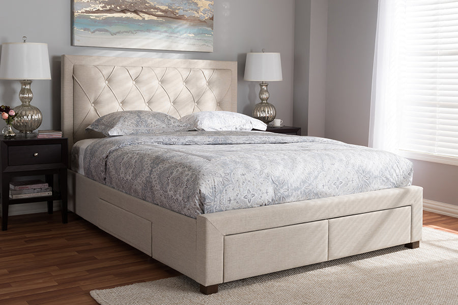 Baxton Studio - Aurelie King Size Bed in Light Beige - CF8622-D-Light Beige-King view 10