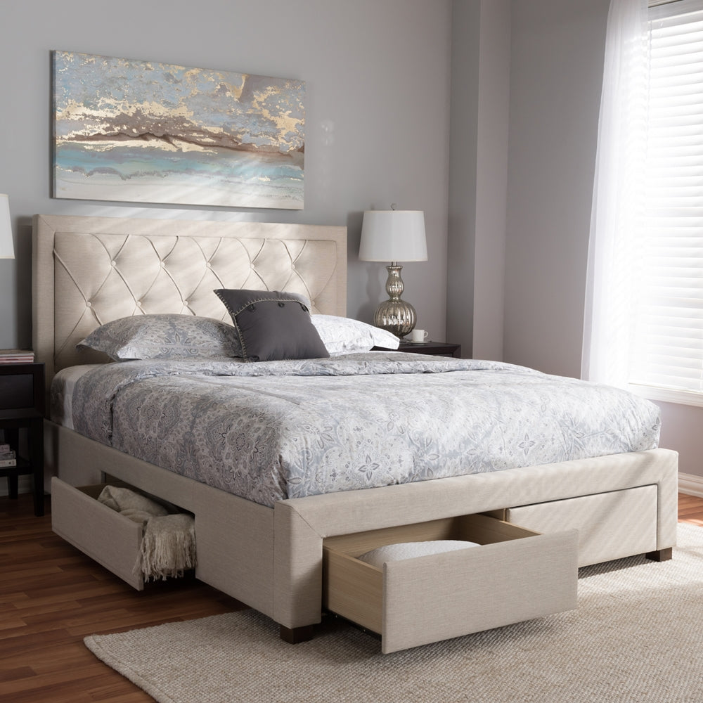 Baxton Studio - Aurelie King Size Bed in Light Beige - CF8622-D-Light Beige-King view 11