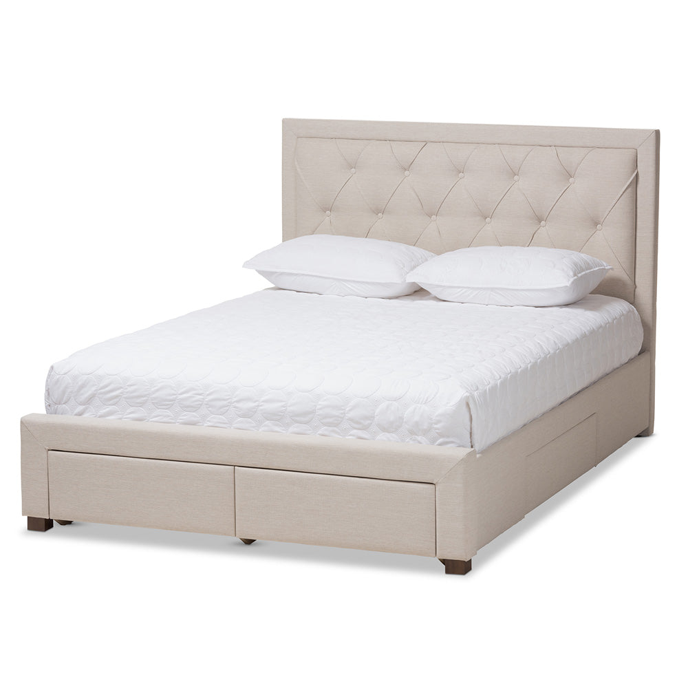 Baxton Studio - Aurelie Queen Size Bed in Light Beige - CF8622-D-Light Beige-Queen view 1