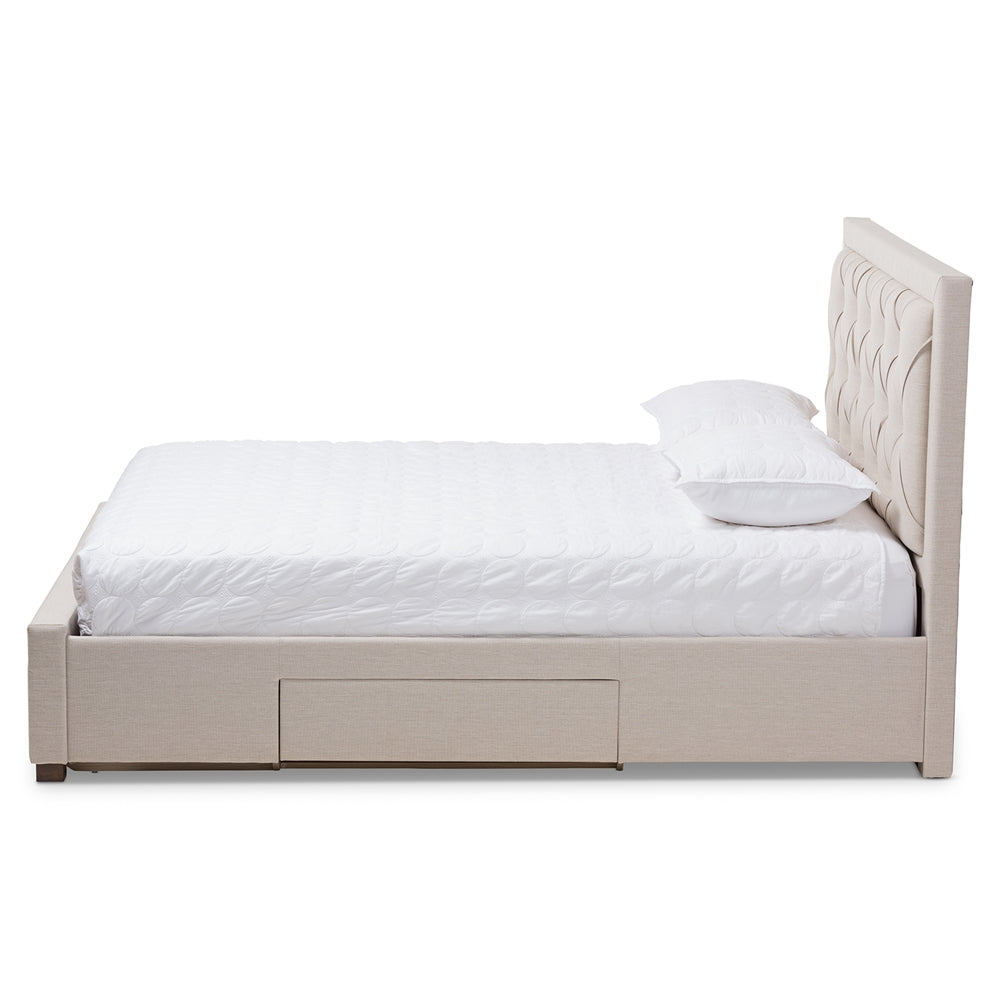 Baxton Studio - Aurelie Queen Size Bed in Light Beige - CF8622-D-Light Beige-Queen view 3