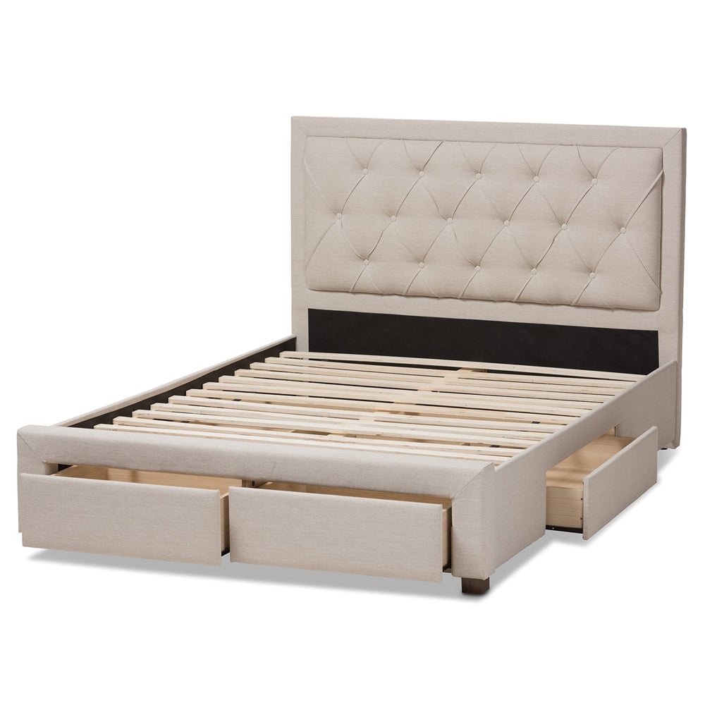 Baxton Studio - Aurelie Queen Size Bed in Light Beige - CF8622-D-Light Beige-Queen view 5