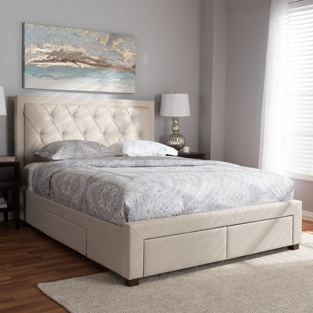 Baxton Studio - Aurelie Queen Size Bed in Light Beige - CF8622-D-Light Beige-Queen view 12