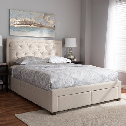 Baxton Studio - Aurelie Queen Size Bed in Light Beige - CF8622-D-Light Beige-Queen view 12