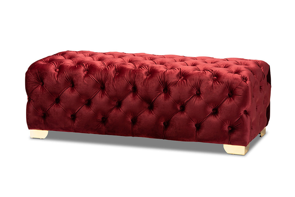 Baxton Studio - Avara Ottoman in Burgundy/Gold - TSFOT028-Burgundy/Gold-Otto view 1