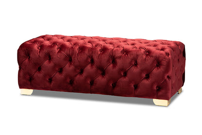 Baxton Studio - Avara Ottoman in Burgundy/Gold - TSFOT028-Burgundy/Gold-Otto view 1