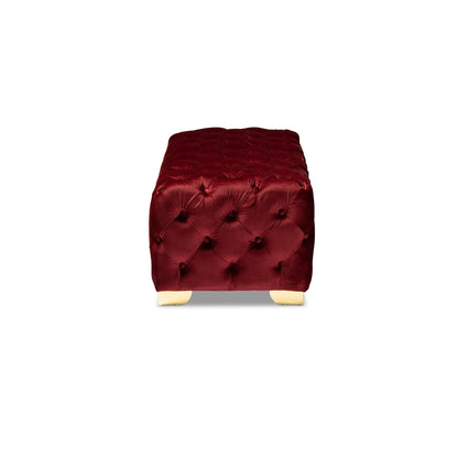 Baxton Studio - Avara Ottoman in Burgundy/Gold - TSFOT028-Burgundy/Gold-Otto view 3