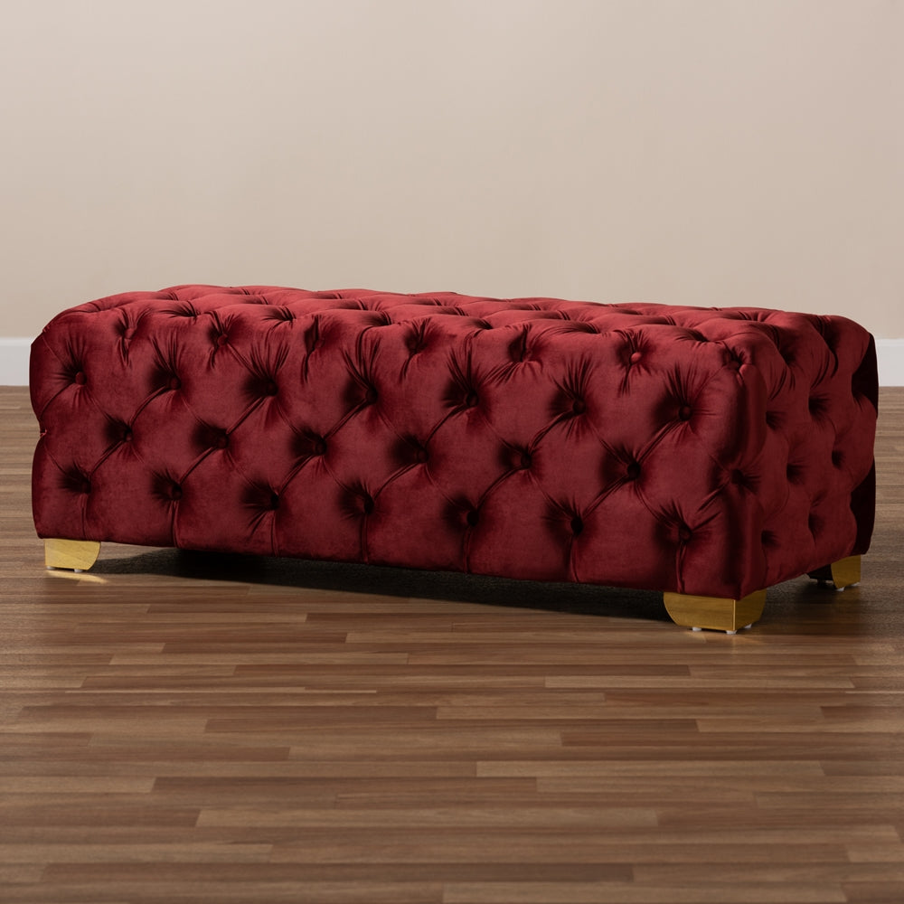 Baxton Studio - Avara Ottoman in Burgundy/Gold - TSFOT028-Burgundy/Gold-Otto view 6