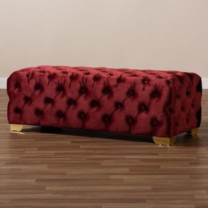 Baxton Studio - Avara Ottoman in Burgundy/Gold - TSFOT028-Burgundy/Gold-Otto view 6
